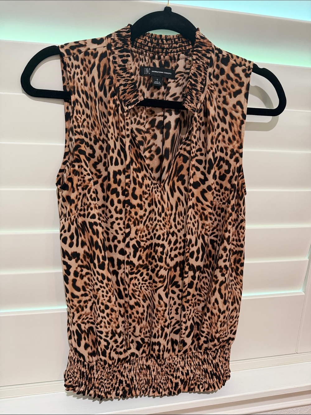 INC International Concepts Leopard Print Sleeveless Blouse - Tan & Black